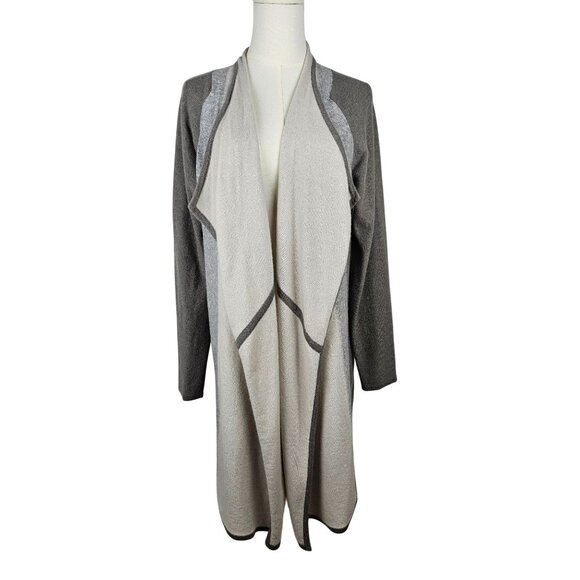 Kinross Cashmere Open Front Long Cardigan Sweater Large Gray & Beige - Picture 1 of 8